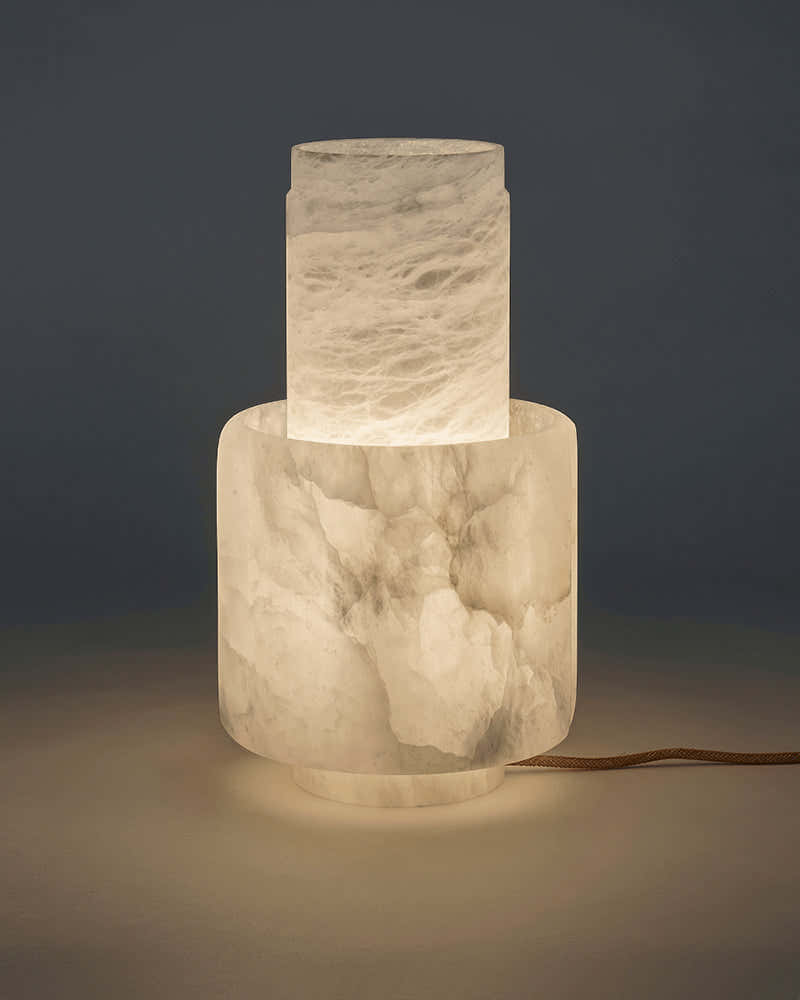 Nature Inspired Cylinder White Alabaster Short Table Lamp 8in for bedroom