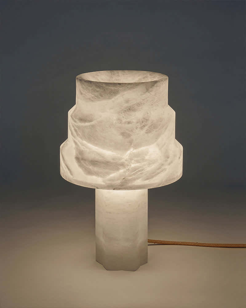 Nature Inspired Cylinder White Alabaster Short Table Lamp 8in for bedroom
