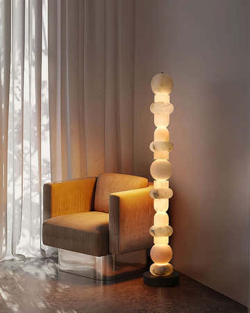 Modern White Alabaster High Standing Floor Lamp with geometric modeling design, Height 160cm,40W