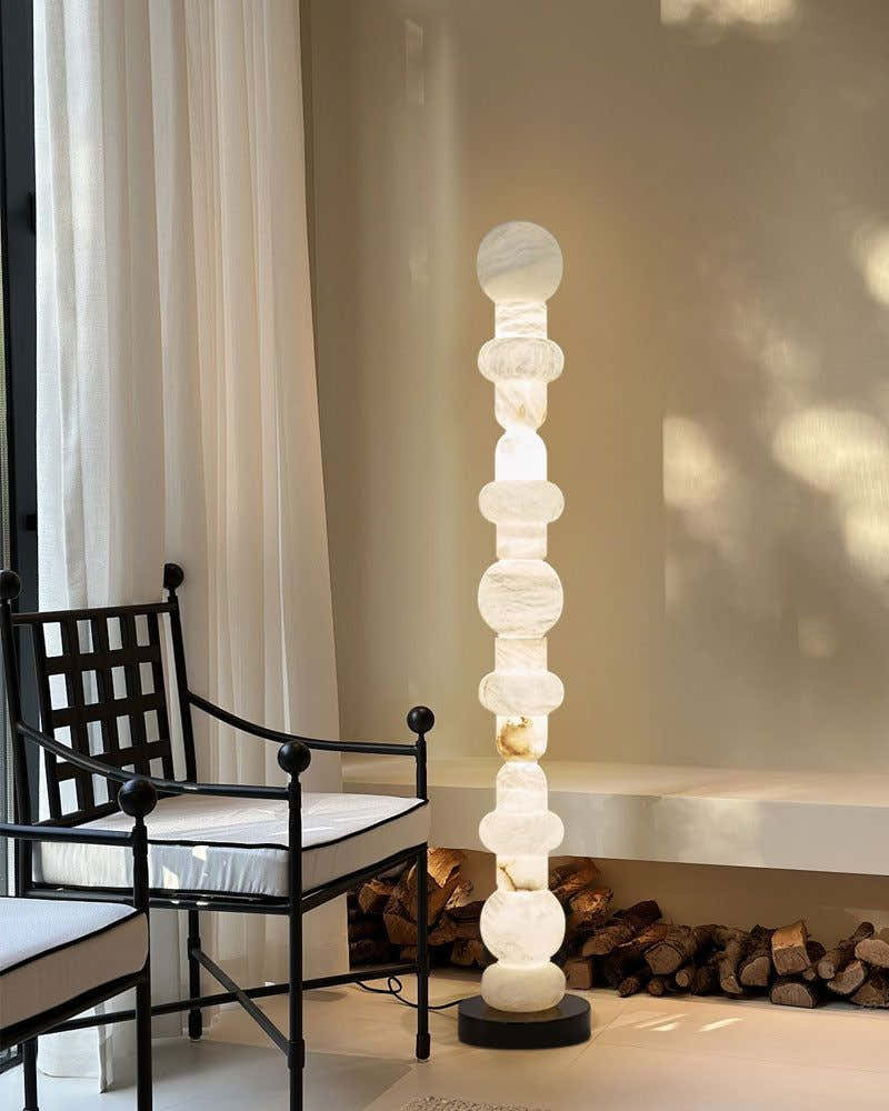 Modern White Alabaster High Standing Floor Lamp with geometric modeling design, Height 160cm,40W