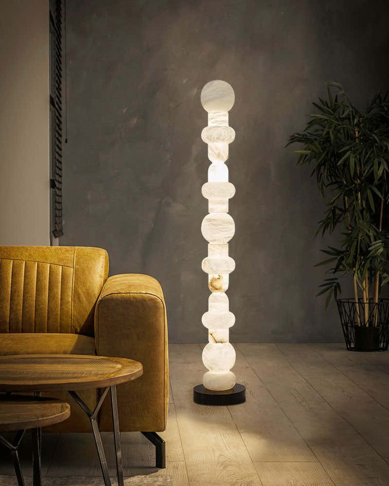 Modern White Alabaster High Standing Floor Lamp with geometric modeling design, Height 160cm,40W