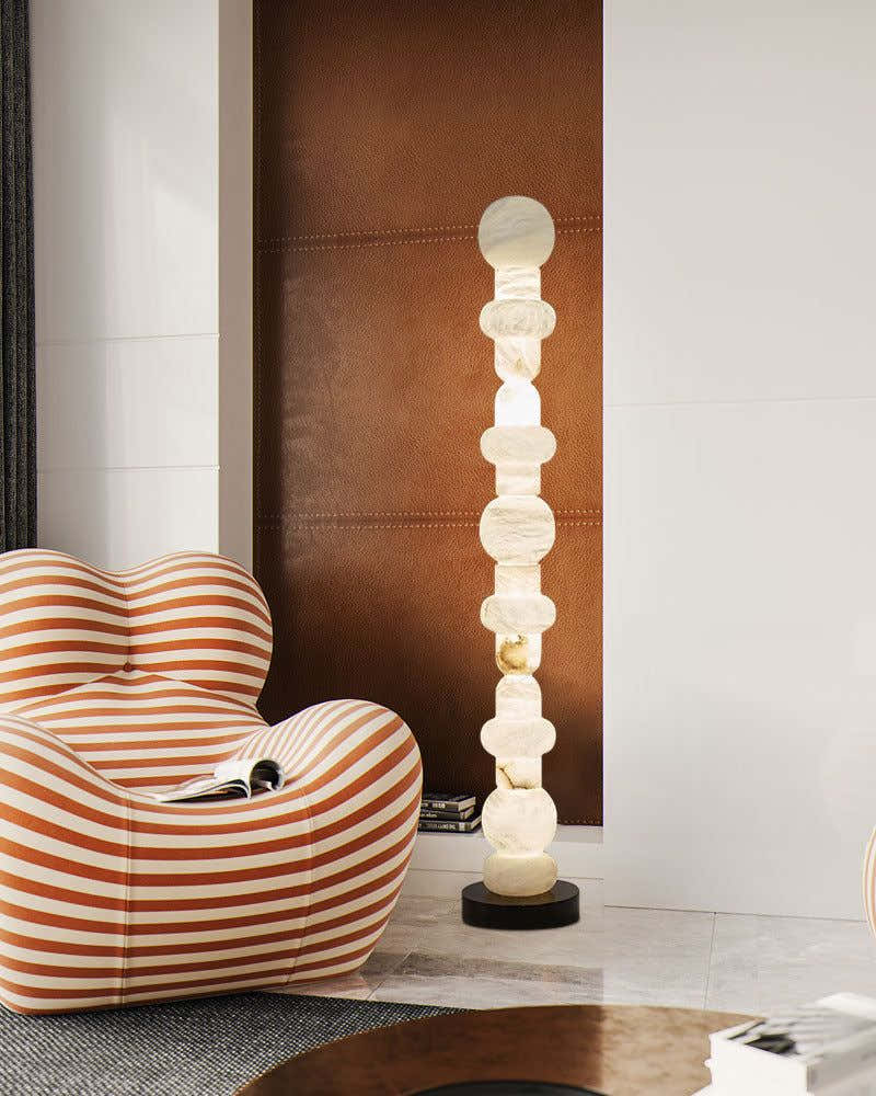 Modern White Alabaster High Standing Floor Lamp with geometric modeling design, Height 160cm,40W
