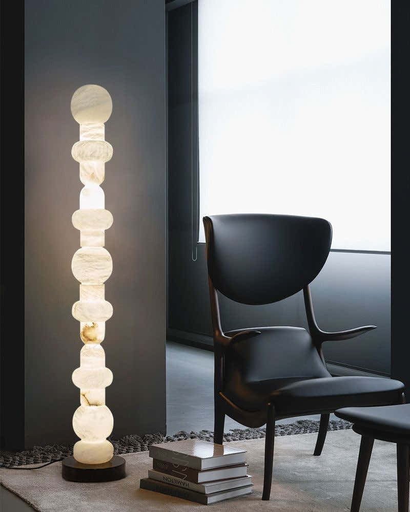 Modern White Alabaster High Standing Floor Lamp with geometric modeling design, Height 160cm,40W