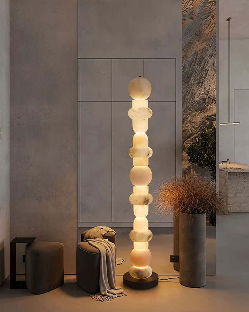 Modern White Alabaster High Standing Floor Lamp with geometric modeling design, Height 160cm,40W