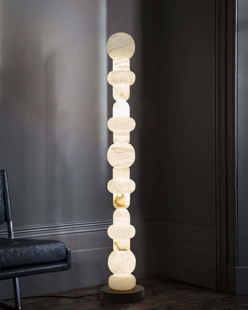 Modern White Alabaster High Standing Floor Lamp with geometric modeling design, Height 160cm,40W