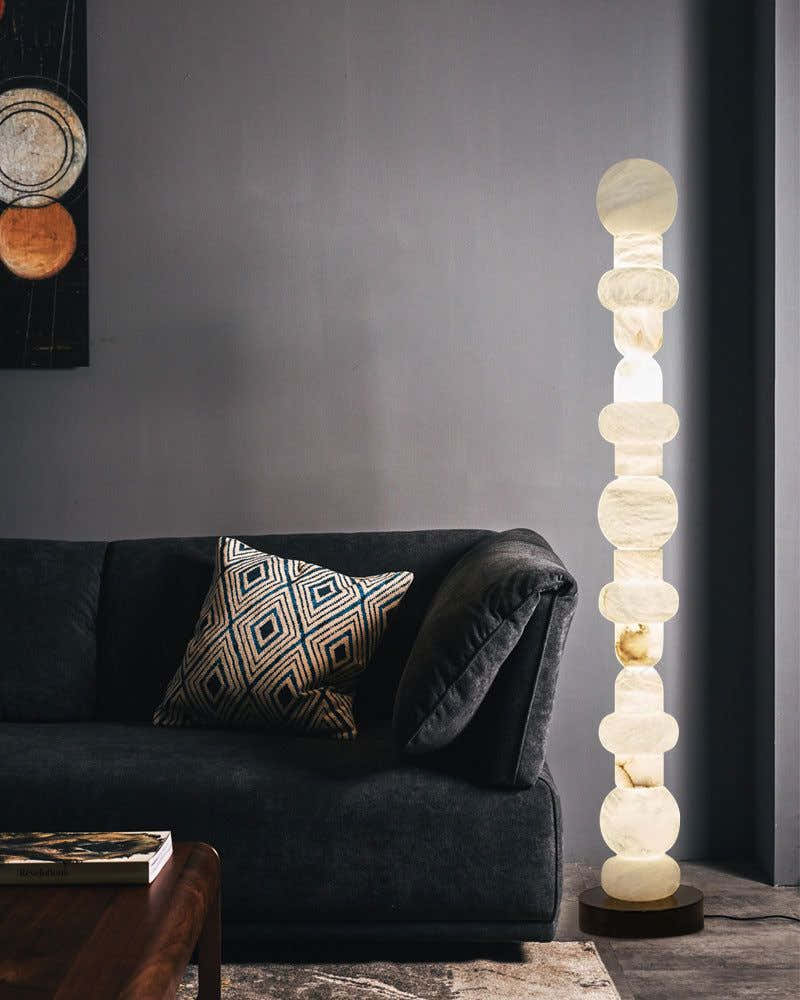 Modern White Alabaster High Standing Floor Lamp with geometric modeling design, Height 160cm,40W