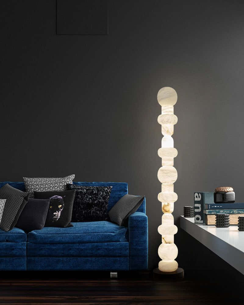 Modern White Alabaster High Standing Floor Lamp with geometric modeling design, Height 160cm,40W