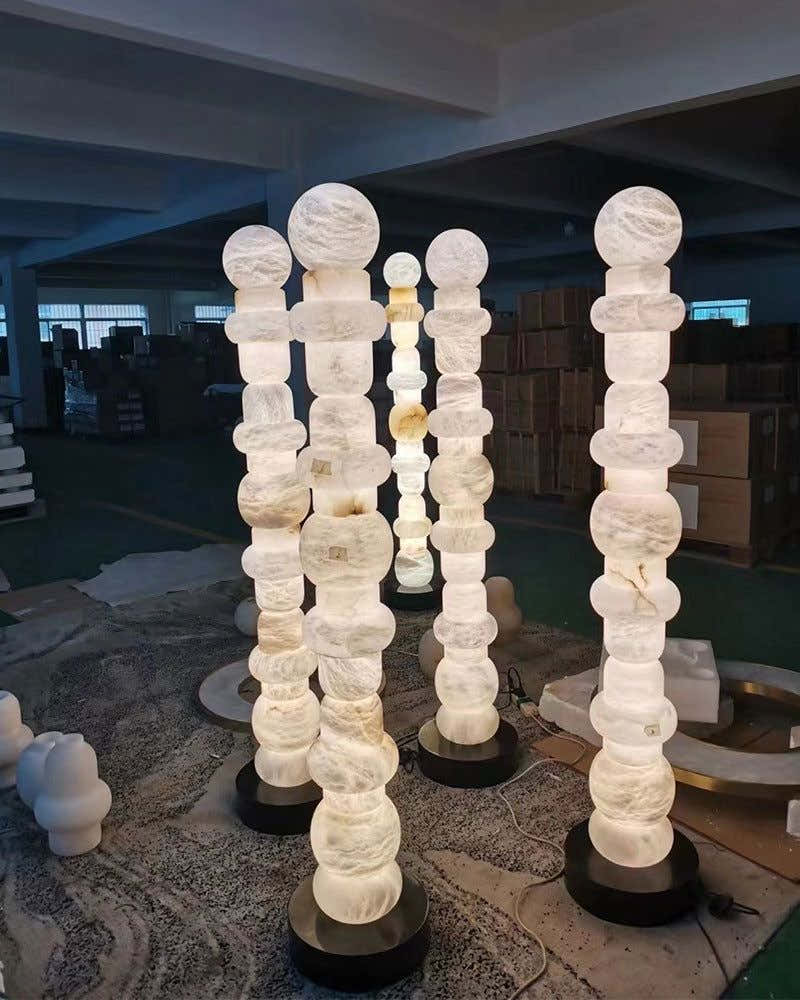 Modern White Alabaster High Standing Floor Lamp with geometric modeling design, Height 160cm,40W