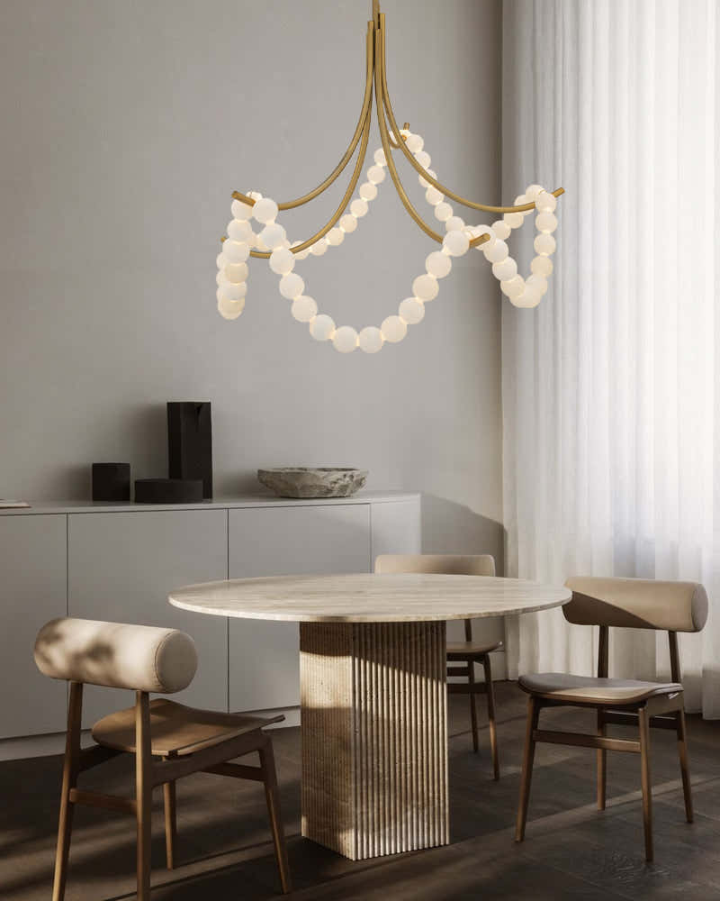 Cluster String Alabaster Beads Semi Flush Chandelier