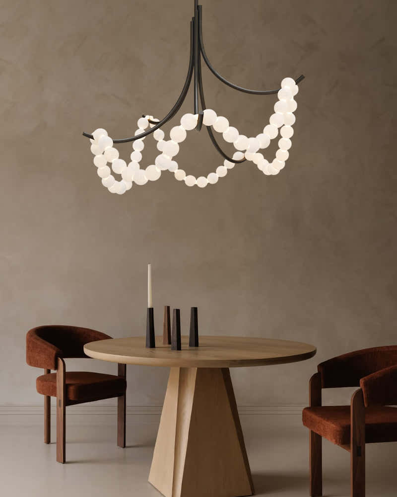 Cluster String Alabaster Beads Semi Flush Chandelier