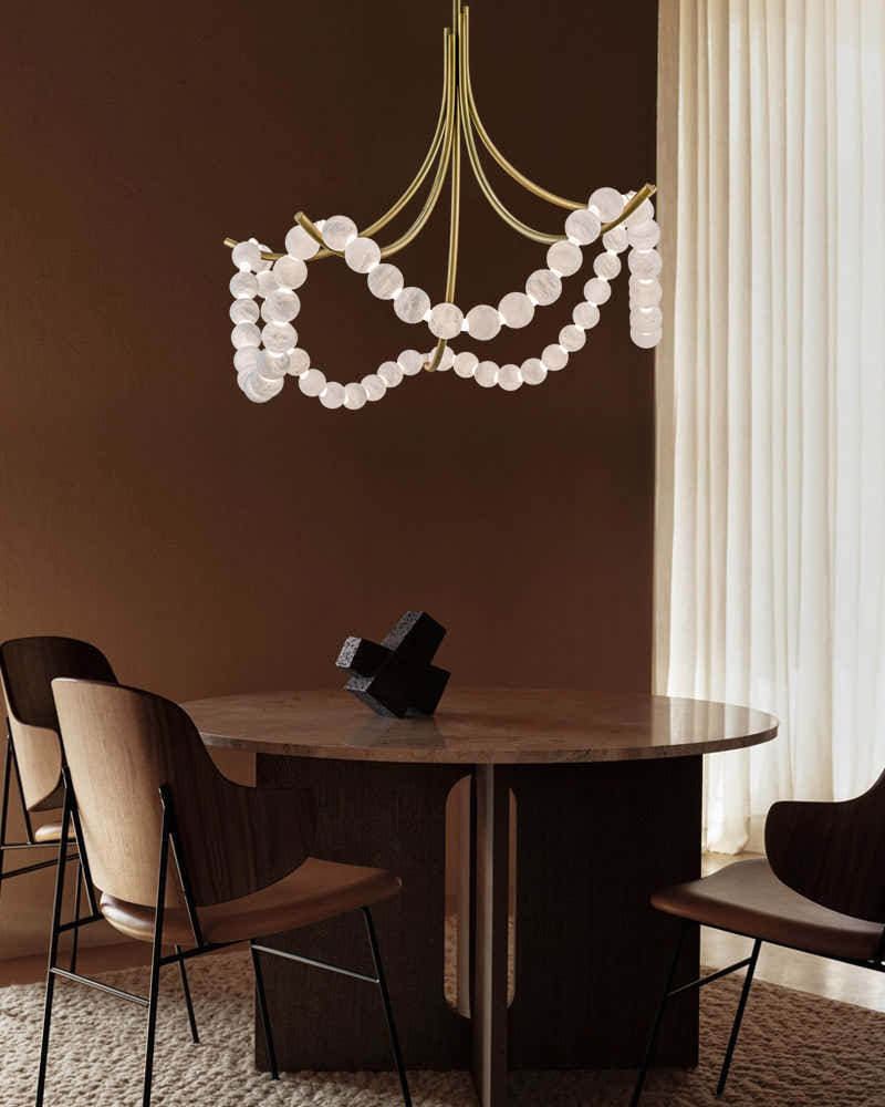 Cluster String Alabaster Beads Semi Flush Chandelier