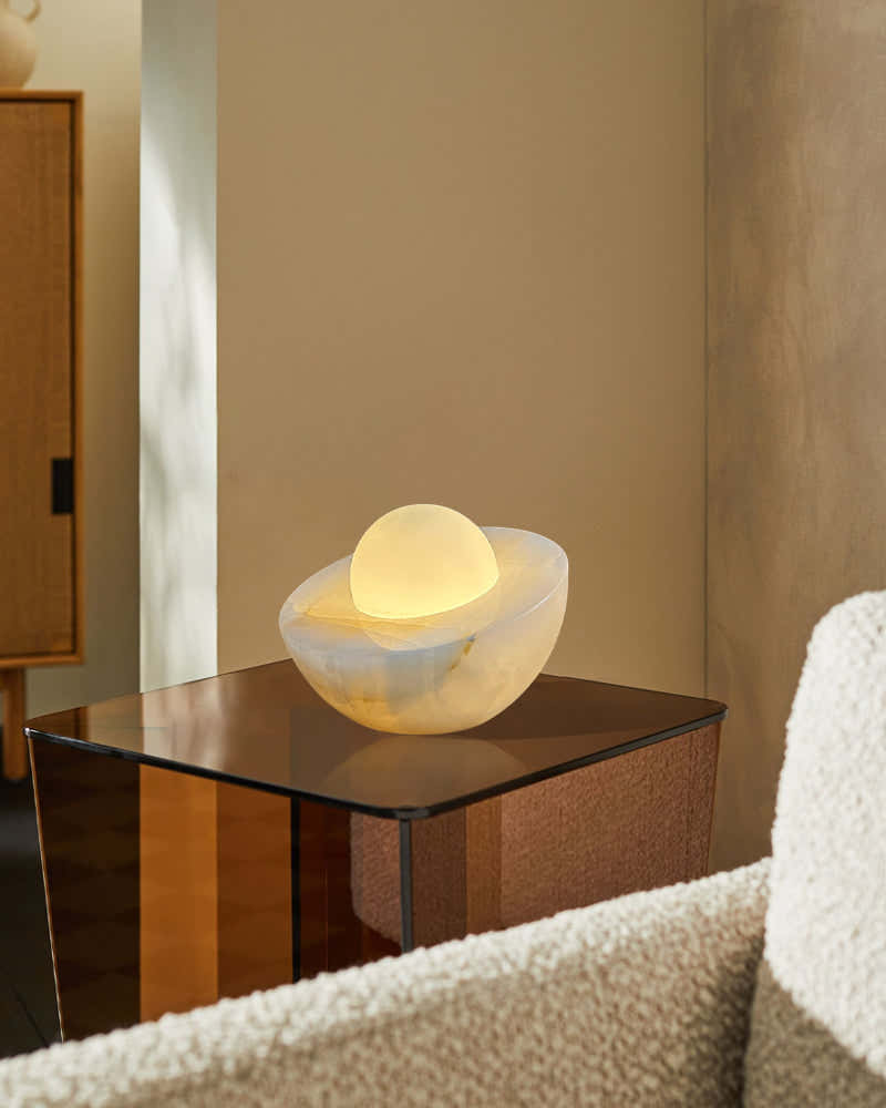 Slinkly Modern Nature Alabaster Dimming Round Bowl Table Lamp for bedroom