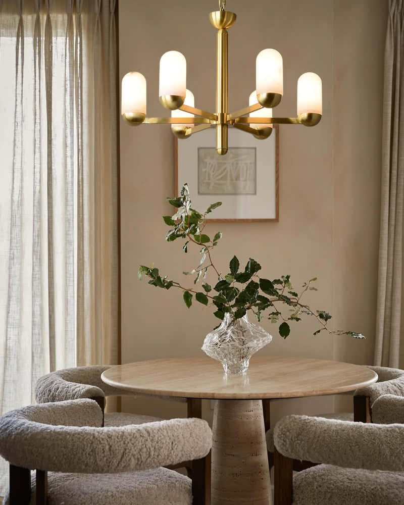 Alabaster Luxury Moonshade Brass Chandelier for dining room