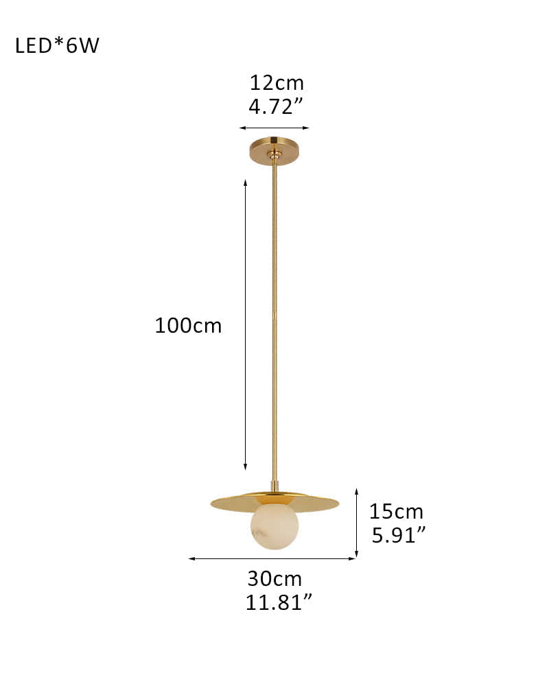 Alabaster Globes LED Disc Pendant Light in Lacquered Brass/Black Stainless Frame