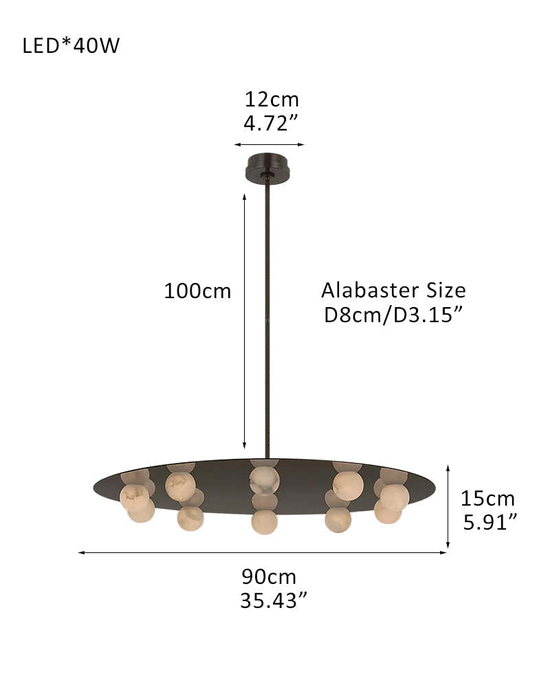 Alabaster Globes LED Disc Pendant Light in Lacquered Brass/Black Stainless Frame