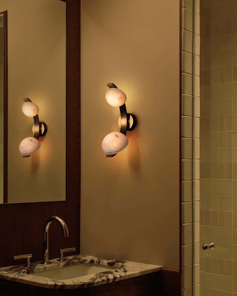 Antique Brass/Black Hardware Double Alabaster LED Wall Lamp