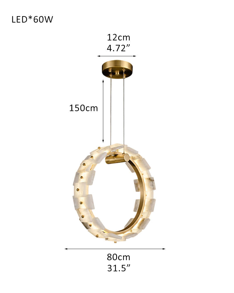 Antique Brass Ring Frame Round Halo Alabaster Modern Lighting Chandelier Wide 31"