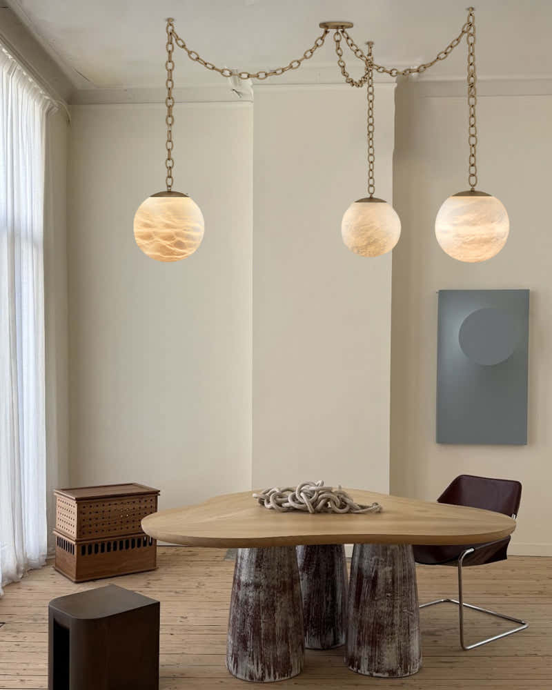 Alabaster Globe Swag Pendants Indoor Lighting with Brass/Black Chain in adjustable