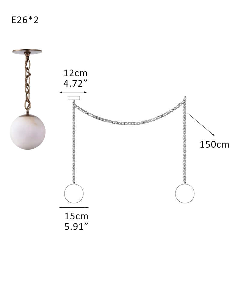 Alabaster Globe Swag Pendants Indoor Lighting with Brass/Black Chain in adjustable