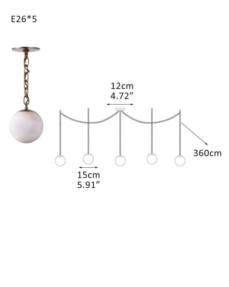 Alabaster Globe Swag Pendants Indoor Lighting with Brass/Black Chain in adjustable