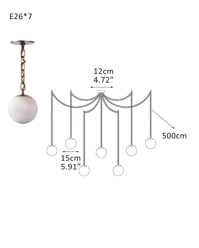 Alabaster Globe Swag Pendants Indoor Lighting with Brass/Black Chain in adjustable