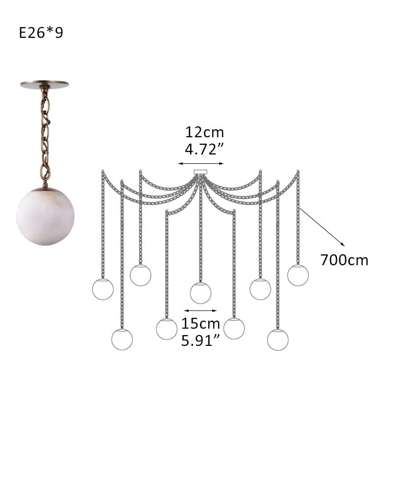 Alabaster Globe Swag Pendants Indoor Lighting with Brass/Black Chain in adjustable
