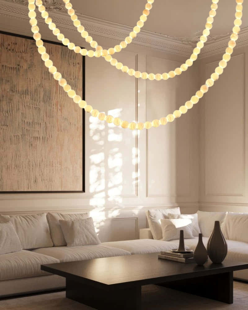 Modern LED Natural Alabaster Globes Beads Hanging Chandelier Indoor Lighting Fixture
