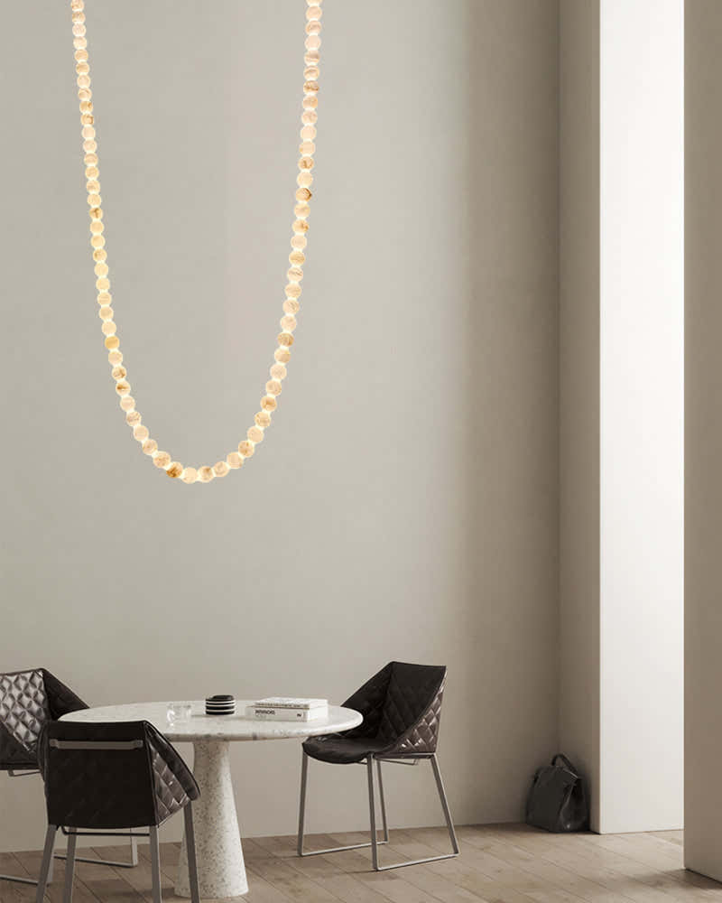 Modern LED Natural Alabaster Globes Beads Hanging Chandelier Indoor Lighting Fixture