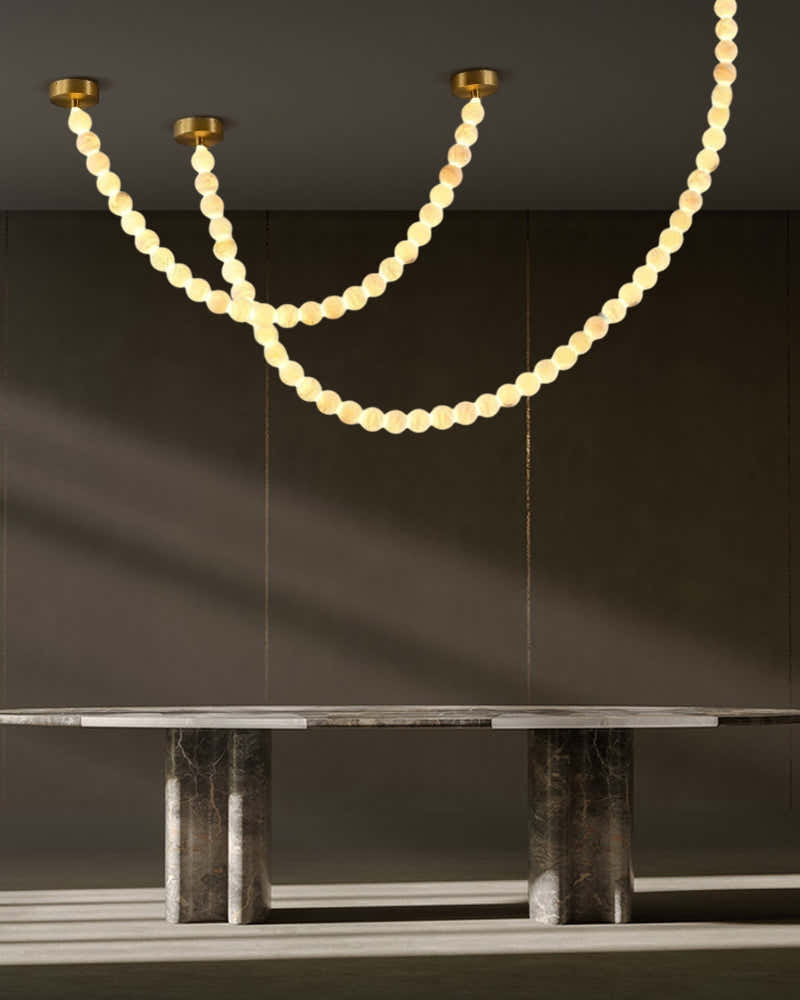 Modern LED Natural Alabaster Globes Beads Hanging Chandelier Indoor Lighting Fixture