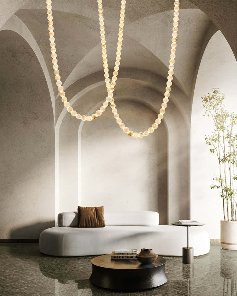 Modern LED Natural Alabaster Globes Beads Hanging Chandelier Indoor Lighting Fixture