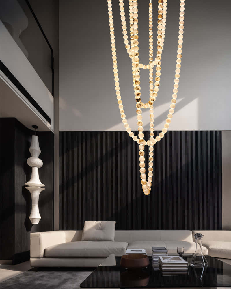 Modern LED Natural Alabaster Globes Beads Hanging Chandelier Indoor Lighting Fixture