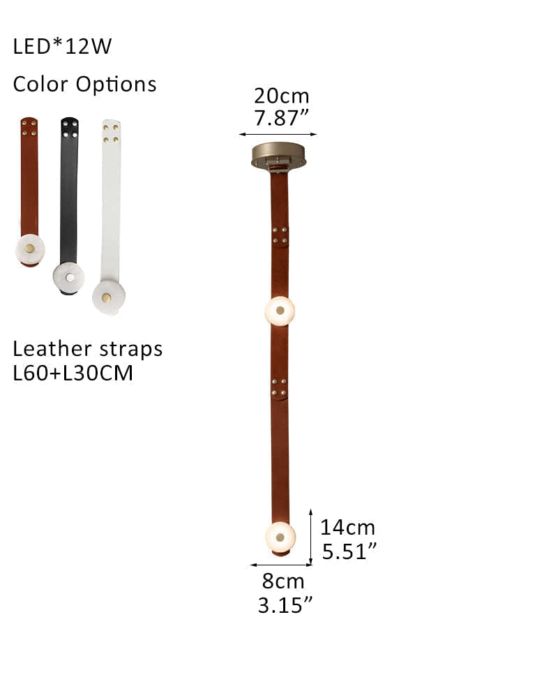 LED Mini SNAPS Module Ceiling Alabaster Pendant Light with Brown Leather Straps