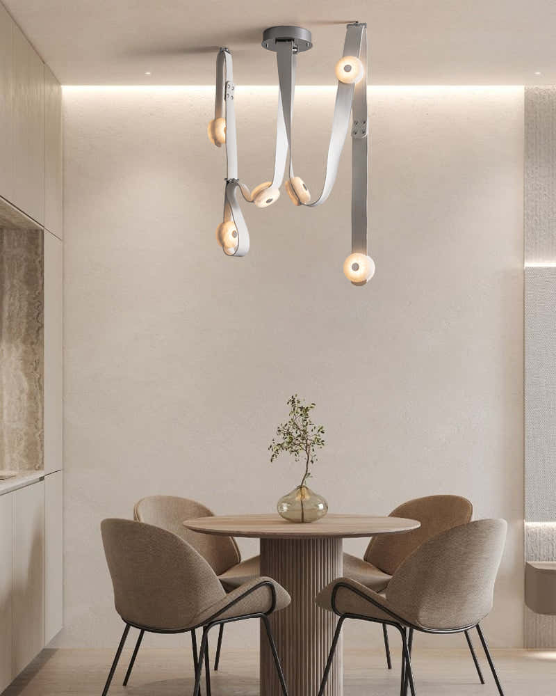 LED Module Snaps Alabaster Pug in Pendant Lighting with Extension Leather Straps