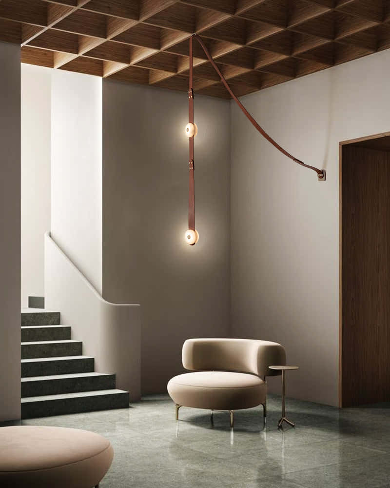 LED Module Snaps Alabaster Pug in Pendant Lighting with Extension Leather Straps