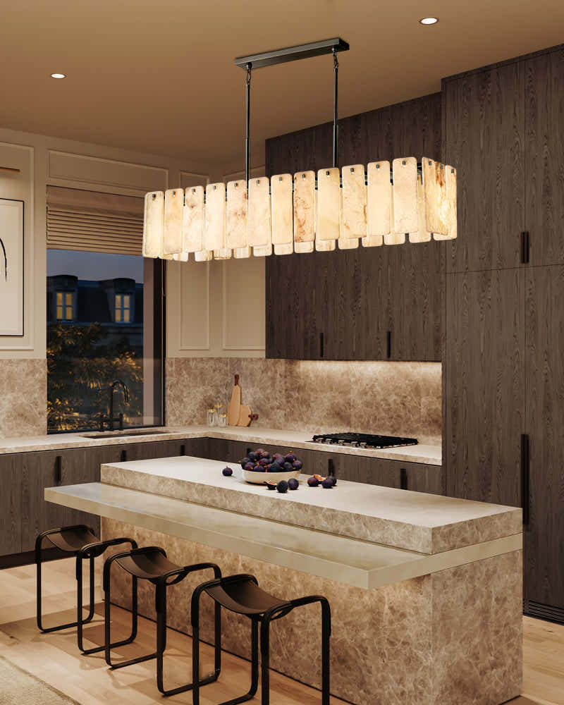 Lacquered Burnished Brass/Black Rectangular Calamette Alabaster Lighting Collection 59" 71"
