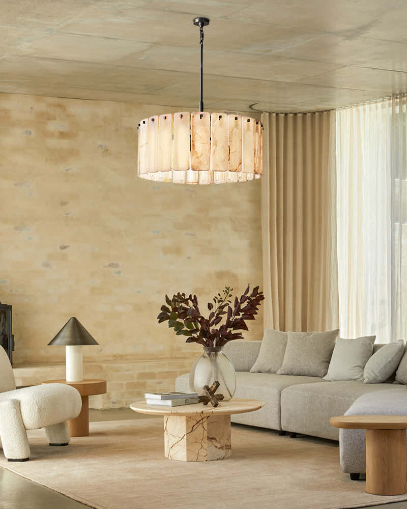 Lacquered Burnished Brass/Black Rectangular Calamette Alabaster Lighting Collection 59" 71"