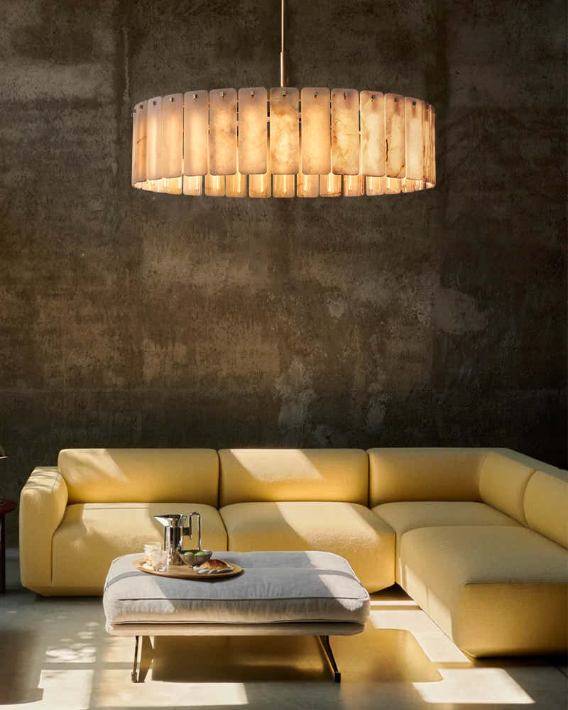 Lacquered Burnished Brass/Black Rectangular Calamette Alabaster Lighting Collection 59" 71"