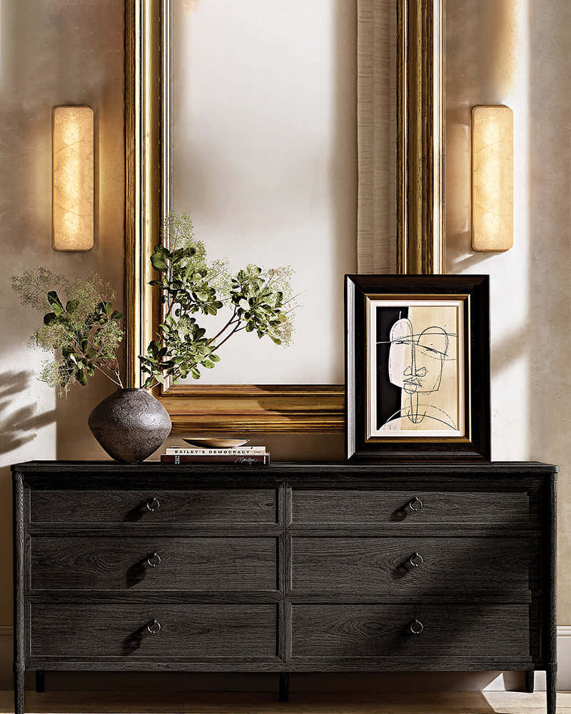 Lacquered Burnished Brass/Black Rectangular Calamette Alabaster Lighting Collection 59" 71"