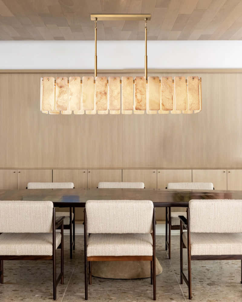 Lacquered Burnished Brass/Black Rectangular Calamette Alabaster Lighting Collection 59" 71"