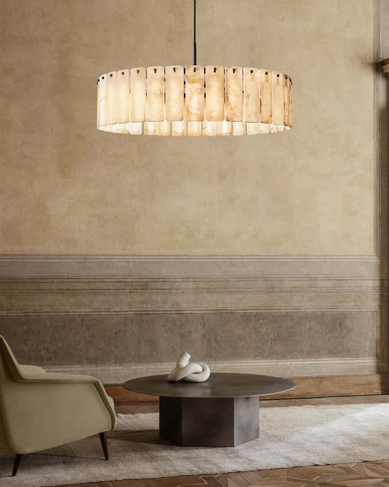 Lacquered Burnished Brass/Black Rectangular Calamette Alabaster Lighting Collection 59" 71"