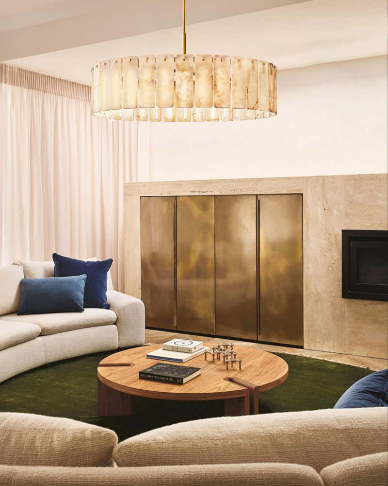Lacquered Burnished Brass/Black Rectangular Calamette Alabaster Lighting Collection 59" 71"