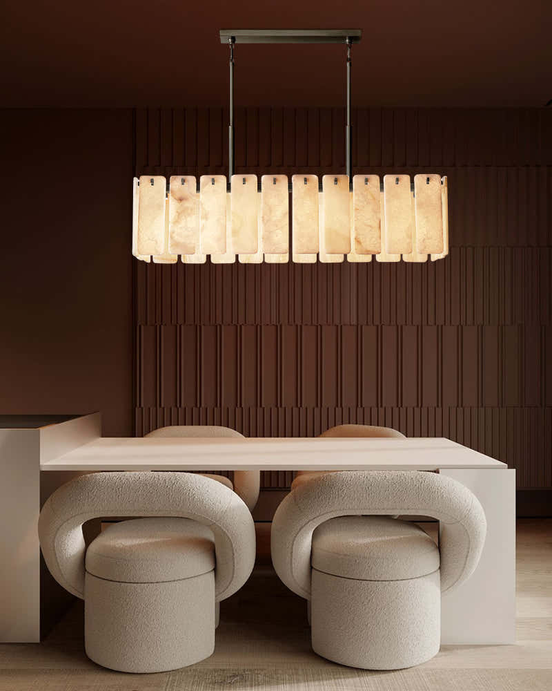 Lacquered Burnished Brass/Black Rectangular Calamette Alabaster Lighting Collection 59" 71"