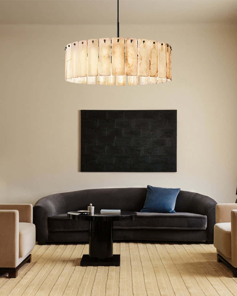 Lacquered Burnished Brass/Black Rectangular Calamette Alabaster Lighting Collection 59" 71"