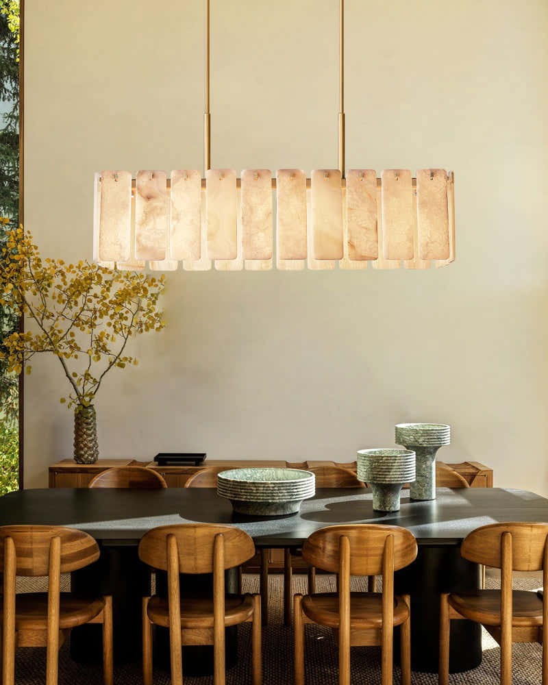 Lacquered Burnished Brass/Black Rectangular Calamette Alabaster Lighting Collection 59" 71"