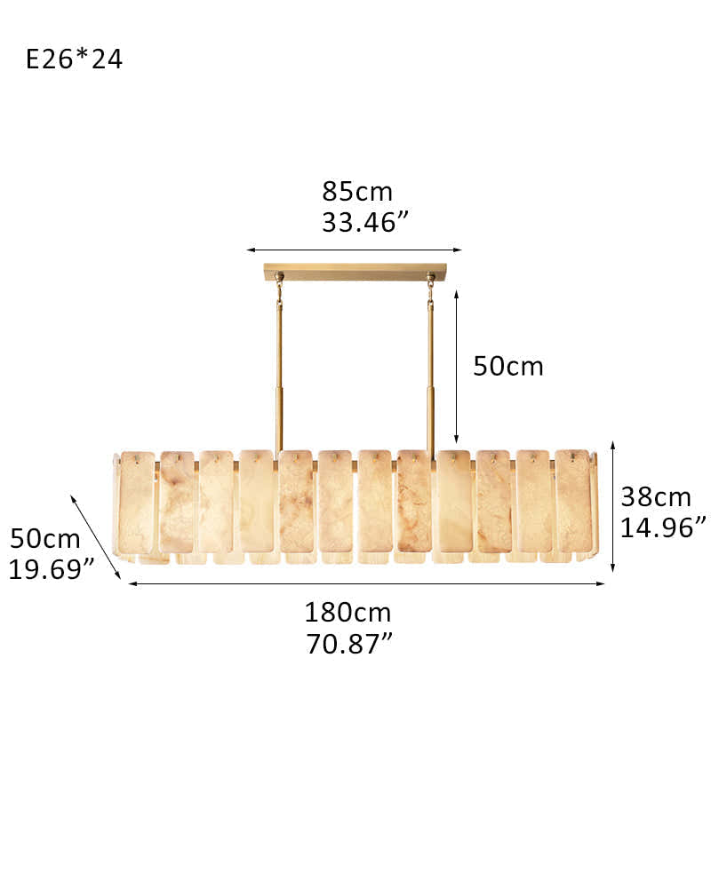 Lacquered Burnished Brass/Black Rectangular Calamette Alabaster Lighting Collection 59" 71"