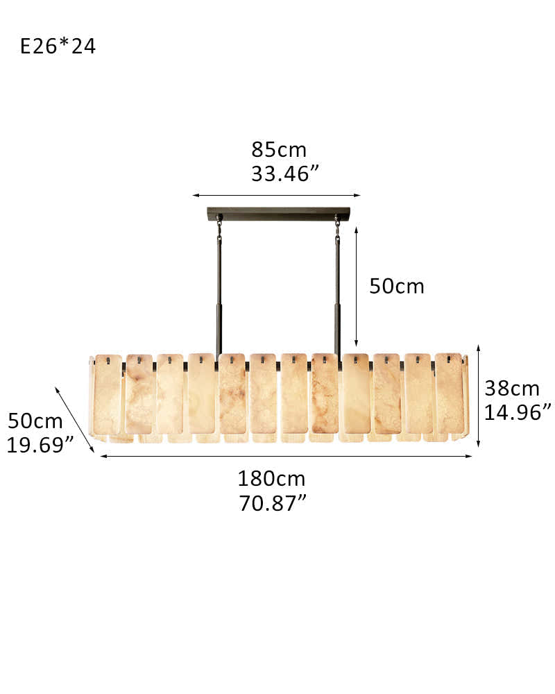 Lacquered Burnished Brass/Black Rectangular Calamette Alabaster Lighting Collection 59" 71"