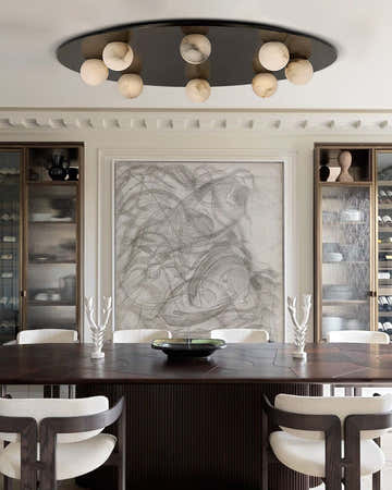 8-light Alabaster Globes LED Brass/Black Disc Ceiling Light Fixtures use for Living Areas