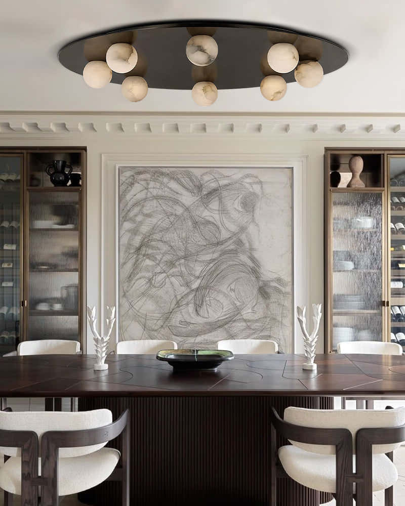 8-light Alabaster Globes LED Brass/Black Disc Ceiling Light Fixtures use for Living Areas