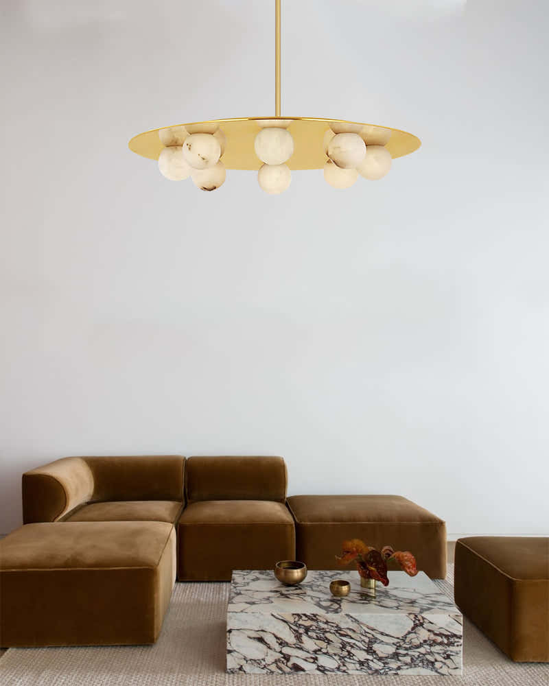 8-light Alabaster Globes LED Brass/Black Disc Ceiling Light Fixtures use for Living Areas