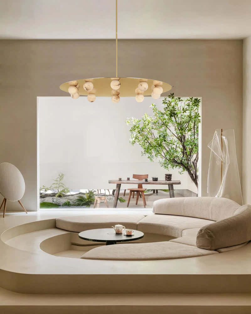 8-light Alabaster Globes LED Brass/Black Disc Ceiling Light Fixtures use for Living Areas